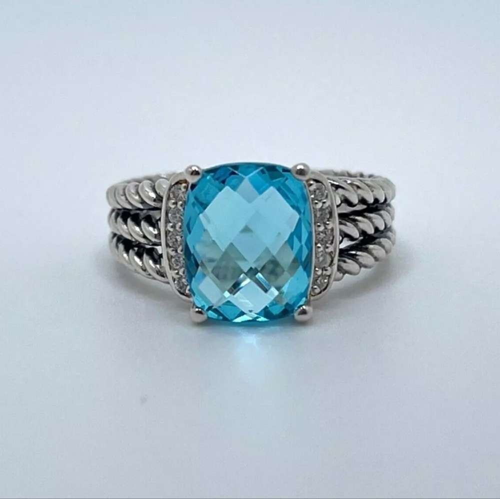 David Yurman  Petite Wheaton Ring with Blue Topaz and Diamonds